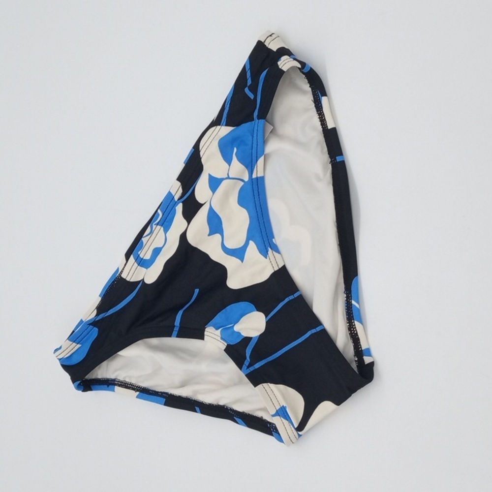 DKNY Floral Print Classic Bikini Bottom Black Blue Petite (XS)